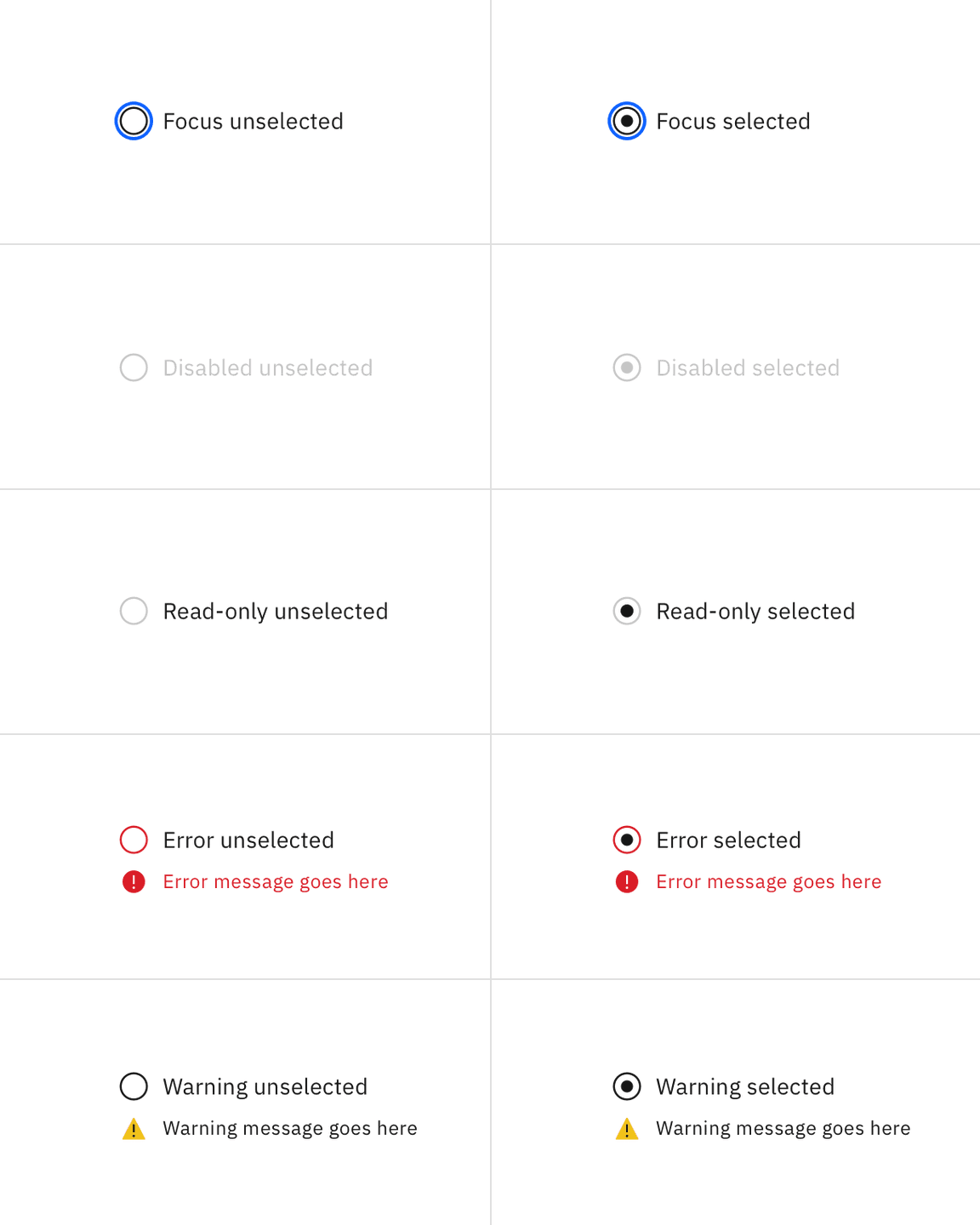 Radio button interactive states